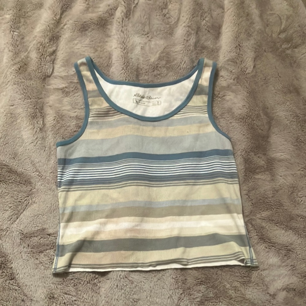 Eddie Bauer Striped Blue Cropped Tank Top